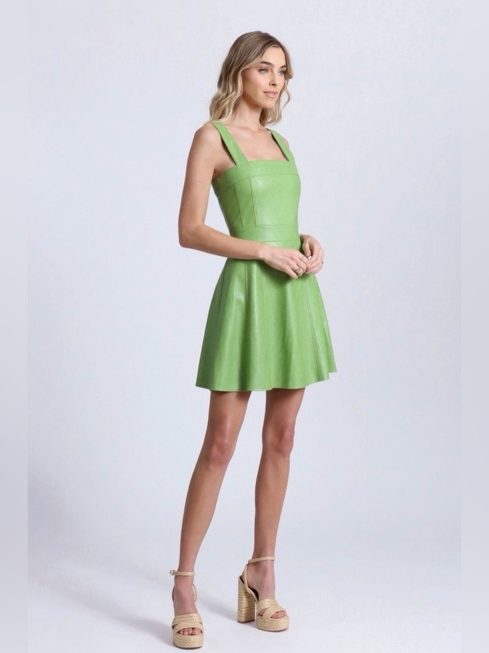 Avec Les Filles FAUX-EVER LEATHER™ FIT-AND-FLARE MINI DRESS in green Medium $129 - Picture 4 of 15